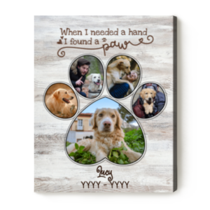 Custom Paw Print Photo Collage Canvas, Pet Picture Gifts, Dog Sympathy Gift
