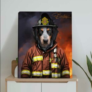 Custom Pet Fireman Portrait Canvas Personalized Firefighter Pet Portrait Art Memorial Portrait For Service Dog Unique Pet Lover Gifts Best Personalized Gifts For Everyone 3