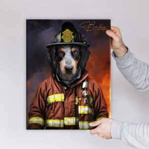 Custom Pet Fireman Portrait Canvas Personalized Firefighter Pet Portrait Art Memorial Portrait For Service Dog Unique Pet Lover Gifts Best Personalized Gifts For Everyone 4