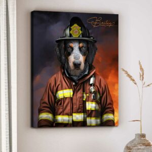 Custom Pet Fireman Portrait Canvas Personalized Firefighter Pet Portrait Art Memorial Portrait For Service Dog Unique Pet Lover Gifts Best Personalized Gifts For Everyone 5