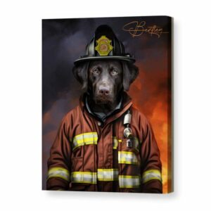 Custom Pet Fireman Portrait Canvas Personalized Firefighter Pet Portrait Art Memorial Portrait For Service Dog Unique Pet Lover Gifts Best Personalized Gifts For Everyone 6