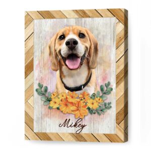 Custom Pet Portrait Canvas, Gifts For Dog Lovers, Pet Portrait With Yellow Flowers, Pet Memorials – Best Personalized Gifts For Everyone