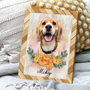 Custom Pet Portrait Canvas, Gifts For Dog Lovers, Pet Portrait With Yellow Flowers, Pet Memorials – Best Personalized Gifts For Everyone