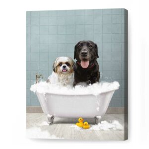 Custom Pet Portrait From Photo, Pet In Bathtub Print, Animal In Tub Funny Bathroom Art