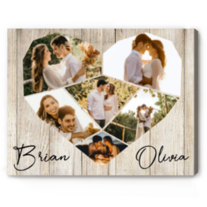 Custom Photo Collage In Heart Shape, Personalized Photo Gift For Her, Photo Gifts For Wedding Canvas