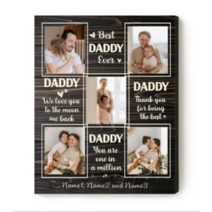 Custom Photo Daddy Canvas Print, Personalized Dad Picture Collage Gift, Fathers Day Presents For Daddy, Dad Picture Frame – Best Personalized Gifts For Everyone