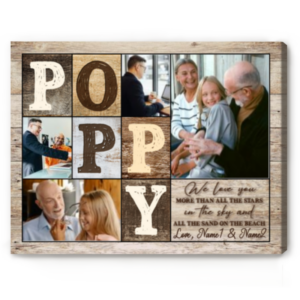 Custom Poppy Photo Canvas For Grandpa, Personalized Grandpa Photo Gifts, Grandfather Fathers Day Gifts – Best Personalized Gifts For Everyone