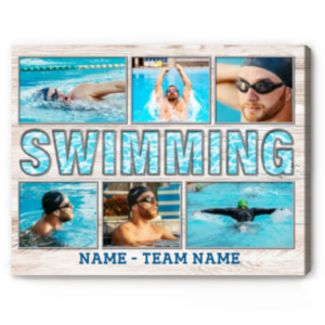 Custom Swimming Photo Collage Canvas, Senior Swimmer Gifts, Personalized Gift For Swimmer, Swim Team Gifts, Swimming Present Ideas – Best Personalized Gifts For Everyone