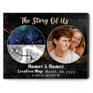 Custom The Story Of Us Canvas, Personalized Couple Photo Star Map Print, Anniversary Gifts For Couple – Best Personalized Gifts For Everyone