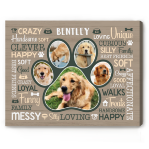 Custom Word Art Dog Photo Frame, Paw Print Collage Canvas, Personalized Gifts For Dog Lovers – Best Personalized Gifts For Everyone