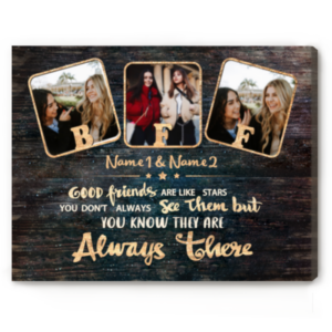 Customized BFF Photo Collage Canvas, Good Friends Are Like Stars Personalized Photo Art Print, Long Distance Friendship Gift – Best Personalized Gifts For Everyone