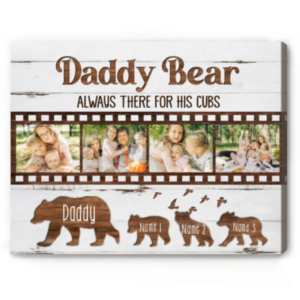 Daddy Bear And His Cubs Personalized Canvas, Daddy Fathers Day Gifts, Gift For Dad With Custom Kids Names – Best Personalized Gifts For Everyone