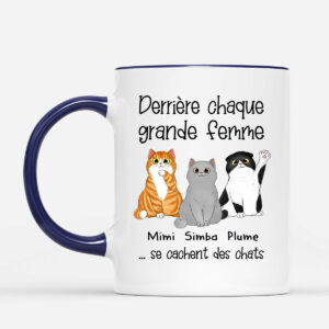 Derriere chaque grande femme – Cadeau Personnalise  Mug pour Amoureux des chats