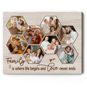 Family Hive Picture Collage, Custom Family Gifts, Family Is Where Life Begins And Love Never Ends Canvas
