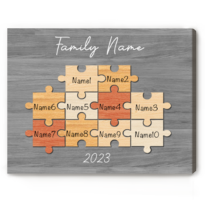 Family Puzzle Pieces Custom Sign With Name Of Family Members, Mom And Dad Gifts, Family Wall Art Decor – Best Personalized Gifts For Everyone