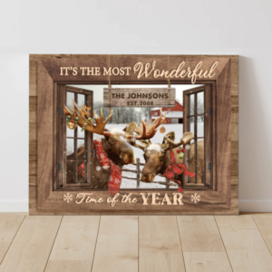 Farmhouse Christmas Wall Art, It’s The Most Wonderful Time Of The Year Customized Family Name Wall Art