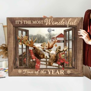Farmhouse Wall Art Moose In Christmas Rustic Farmhouse Canvas Art Its The Most Wonderful Time 2