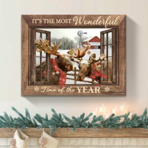 Farmhouse Wall Art Moose In Christmas Rustic Farmhouse Canvas Art Its The Most Wonderful Time 3