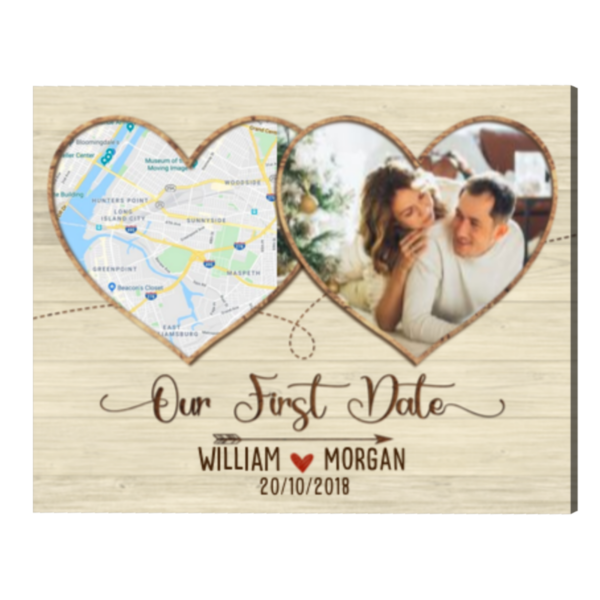 First Date Gifts Map Print, Personalized First Anniversary Gift, Our First Date With Picture