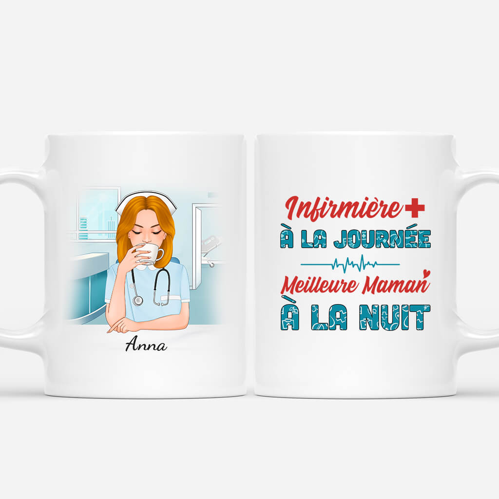 Infirmiere A La Journee, Meilleure Maman A La Nuit - Cadeau Personnalise Mug pour Femme Infirmiere A La Journee, Meilleure Maman A La Nuit - Cadeau Personnalise Mug pour Femme