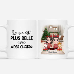 La Vie Est Plus Belle – Cadeau Personnalise  Mug pour Couples Amoureux des Chats Noel