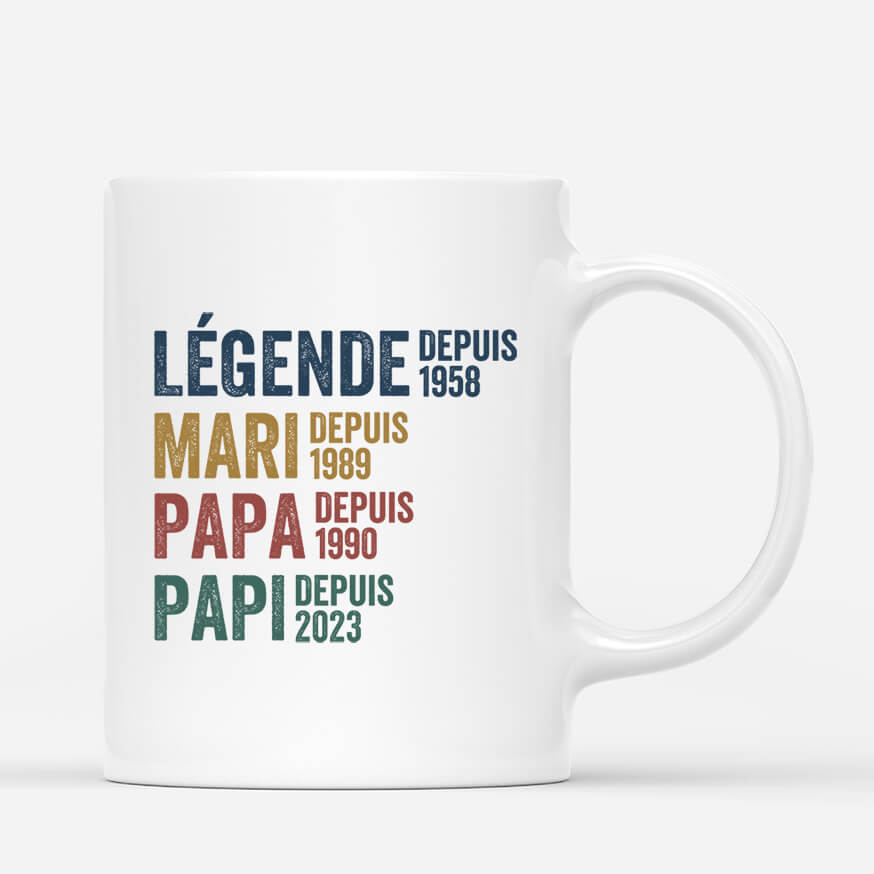 Legende Mari Papa Papy Depuis Avec Coeurs - Cadeau Personnalise Mug pour Homme Legende Mari Papa Papy Depuis Avec Coeurs - Cadeau Personnalise Mug pour Homme