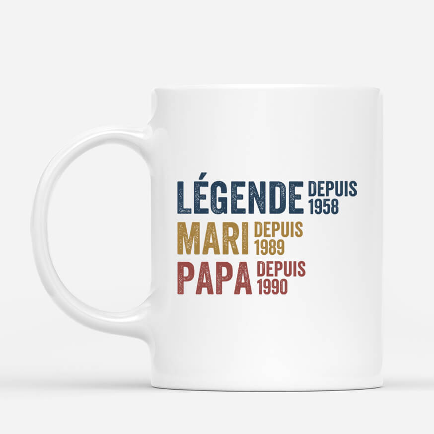 Legende Mari Papa Papy Depuis Avec Coeurs - Cadeau Personnalise Mug pour Homme Legende Mari Papa Papy Depuis Avec Coeurs - Cadeau Personnalise Mug pour Homme