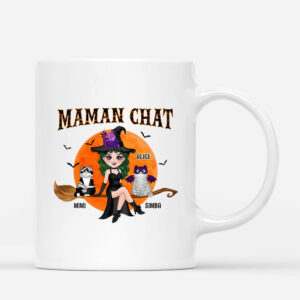 Maman Chat Sorciere Avec Son Balai – Cadeau Personnalise  Mug pour Amoureux des animaux