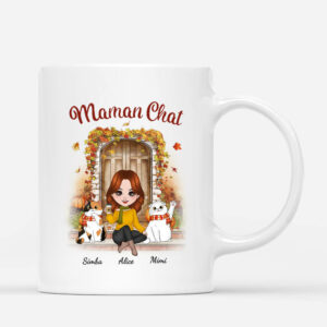 Mug Maman Chat Automne Devant La Porte Personnalise