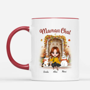 Mug Maman Chat Automne Devant La Porte Personnalise