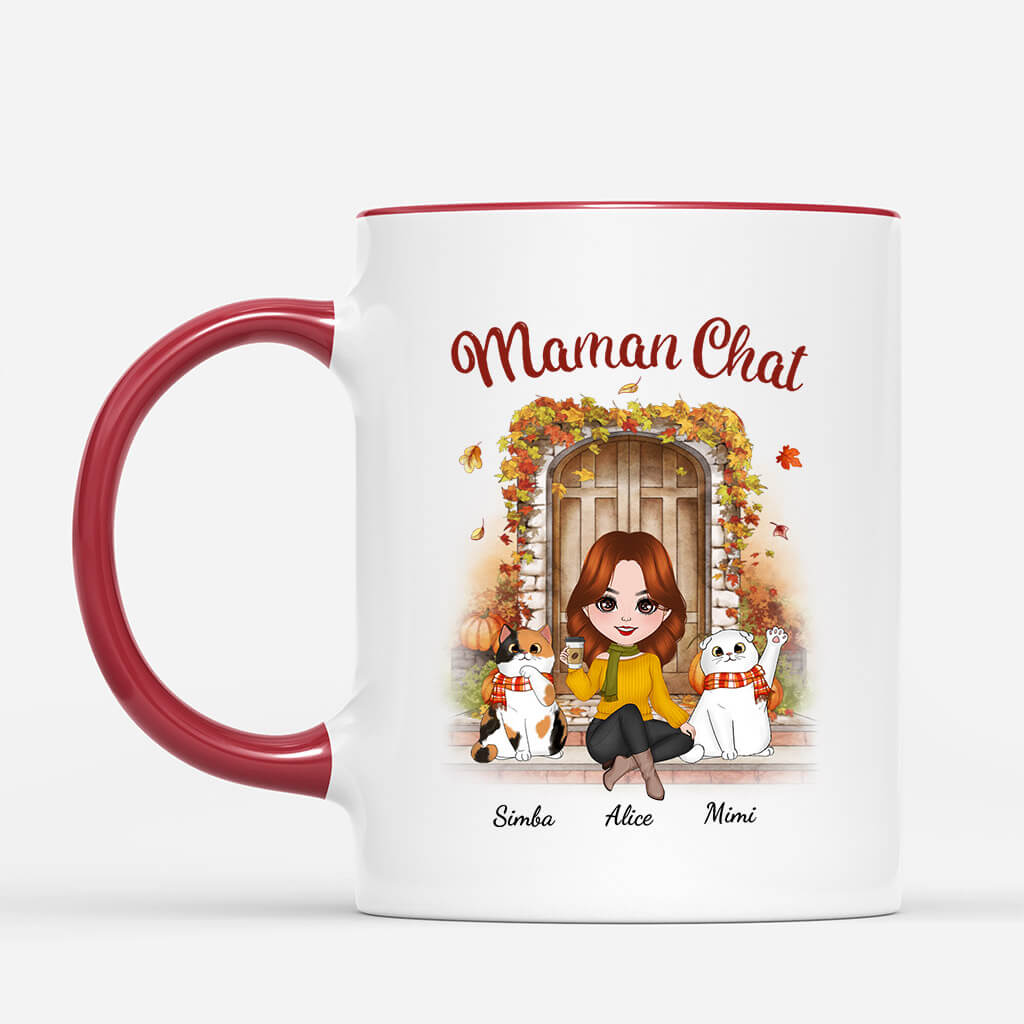 Mug Maman Chat Automne Devant La Porte Personnalise Mug Maman Chat Automne Devant La Porte Personnalise