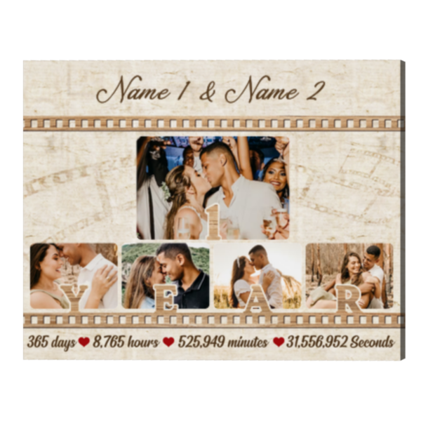 Personalize 1st Year Anniversary Photo Collage Gift, Custom Couple Name Canvas, 1 Year Anniversary Gift For Husband