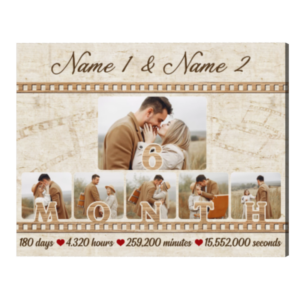 Personalize 6th Months Anniversary Photo Collage Gift, Custom Couple Name Canvas, Six Months Anniversary Gift For Girlfriend Boyfriend