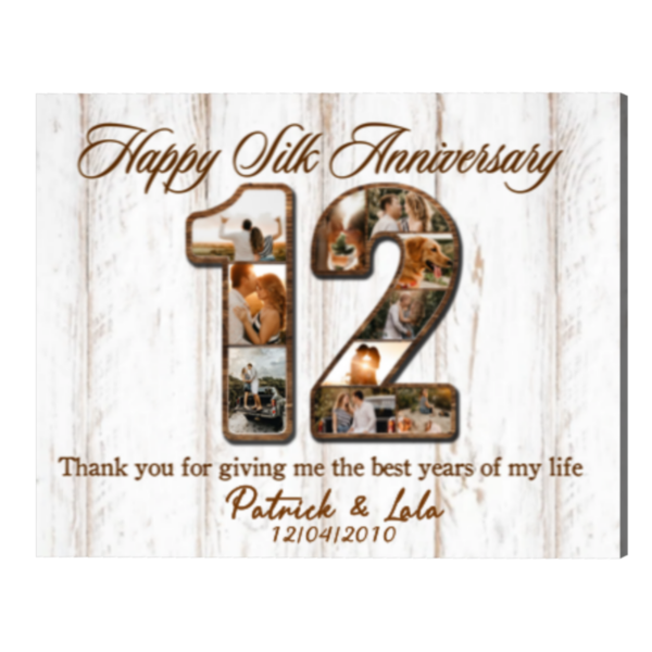 Personalized 12th Anniversary Gifts Photo Collage, Silk 12 Year Anniversary Wedding Gift For Him Her