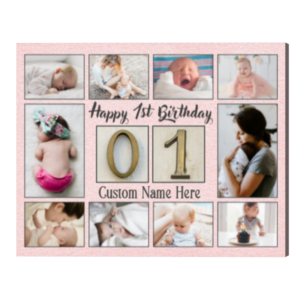 Personalized 1st Birthday Photo Collage Print, First Birthday Photo Gift, 1 Year Old Birthday Girl Gift – Best Personalized Gifts For Everyone