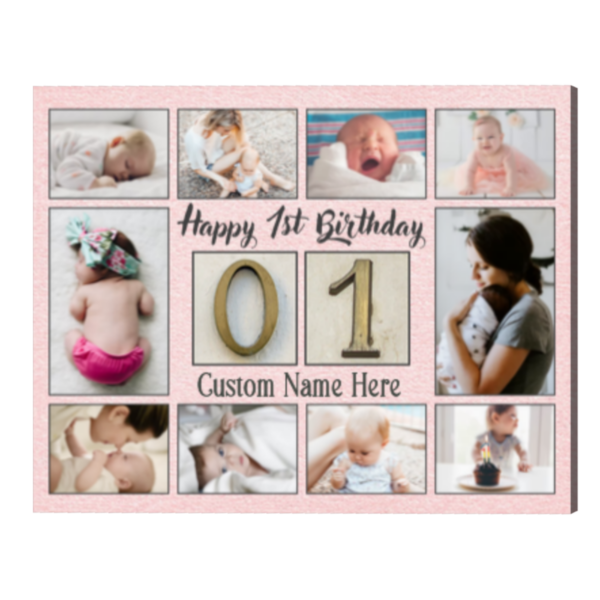 Personalized 1st Birthday Photo Collage Print, First Birthday Photo Gift, 1 Year Old Birthday Girl Gift – Best Personalized Gifts For Everyone