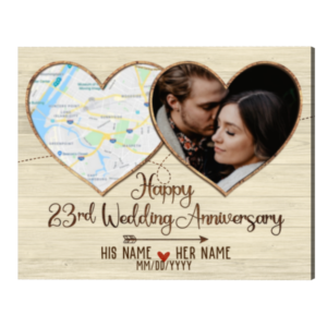 Personalized 23rd Anniversary Gifts Map Print, Custom Location Map Print, 23 Year Anniversary Photo Gifts