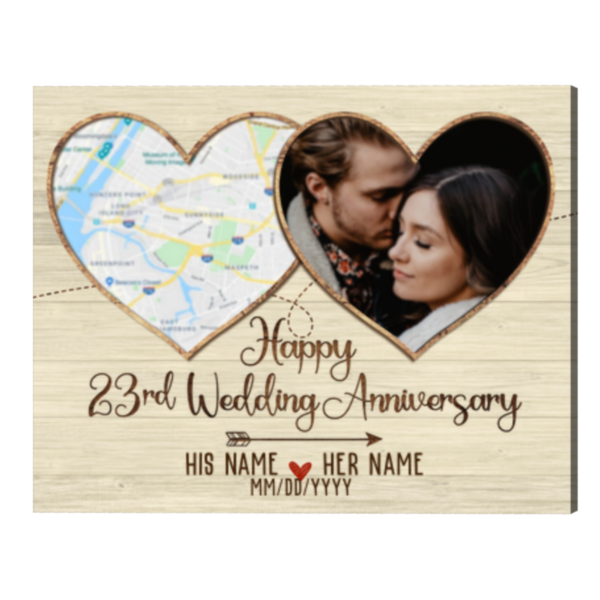 Personalized 23rd Anniversary Gifts Map Print, Custom Location Map Print, 23 Year Anniversary Photo Gifts