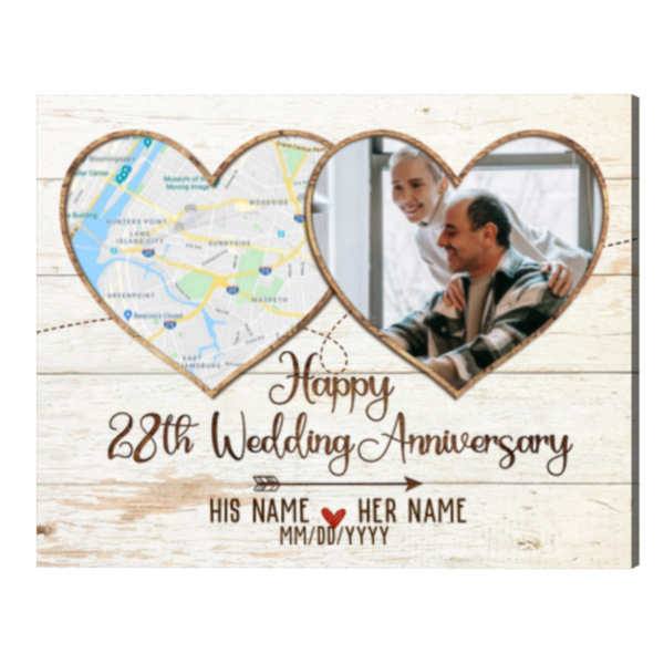 Personalized 28th Anniversary Gifts Map Print, Map Canvas Print, 28 Year Anniversary Photo Gifts