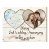Personalized 2nd Anniversary Gifts Map Print, Second 2 Years Anniversary Photo Gifts Frame