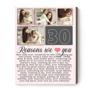 Personalized 30th Birthday Gift For Her, 30 Reasons We Love You Picture Print, Ideas For 30th Birthday Gift