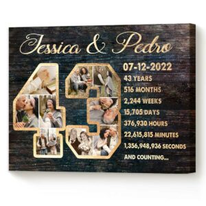 Personalized 43 Year Anniversary Photo Collage Canvas, 43rd Wedding Anniversary Gift For Wife – Best Personalized Gifts For Everyone
