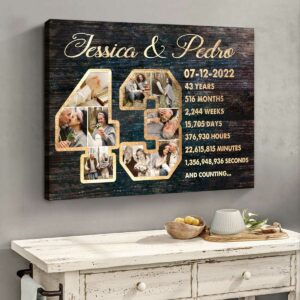 Personalized 43 Year Anniversary Photo Collage Canvas, 43rd Wedding Anniversary Gift For Wife – Best Personalized Gifts For Everyone