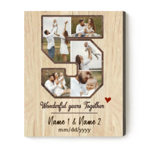 Personalized 5th Anniversary Gift, Custom 5 Year Photo Collage, 5 Year Wedding Anniversary Gift For Him For Her
