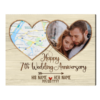 Personalized 7th Anniversary Gifts Map Print, Seven Year Anniversary Photo Gifts Frame, Custom Map Print