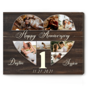 Personalized Anniversary Gift For Her, Heart Shape Couple Photo Collage Canvas – Best Personalized Gifts For Everyone