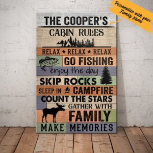 Personalized Cabin Rules Lakes Canvas