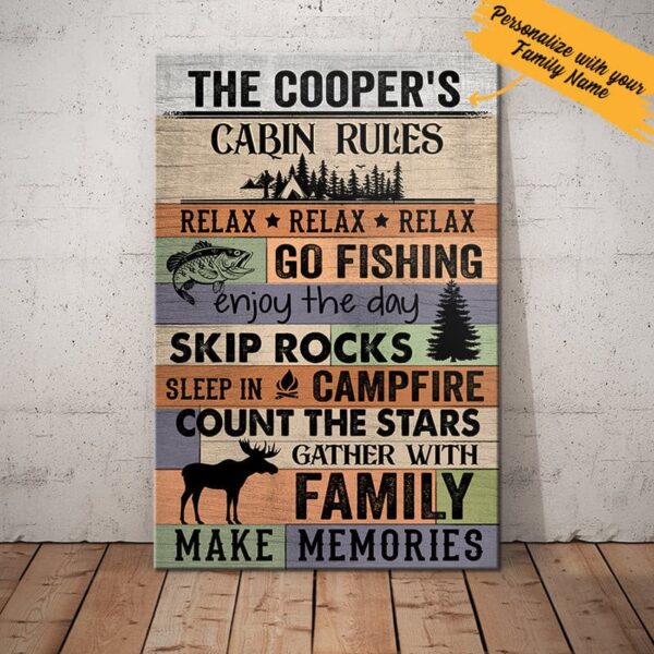 Personalized Cabin Rules Lakes Canvas