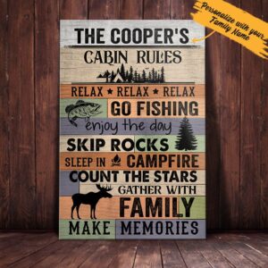 Personalized Cabin Rules Lakes Canvas