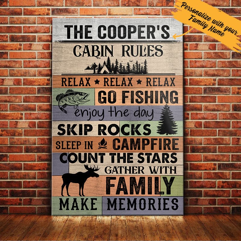 Personalized Cabin Rules Lakes Canvas Personalized Cabin Rules Lakes Canvas